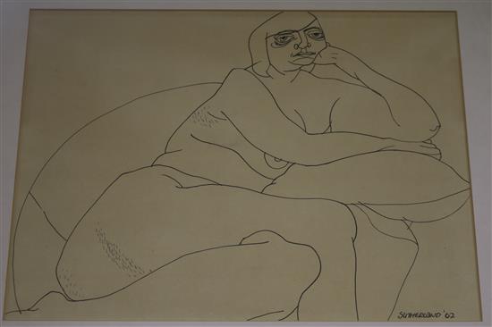 Sutherland, pencil sketch, nude, signed and dated 62, 26 x 35cm